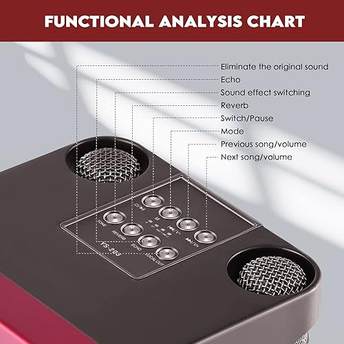 Miniatura 4 de THOEDPRIX Mini sistema de karaoke con 2 micrófonos y luz de transformación, altavoz estéreo compatible con Bluetooth, AUX, USB, TF para fiestas,