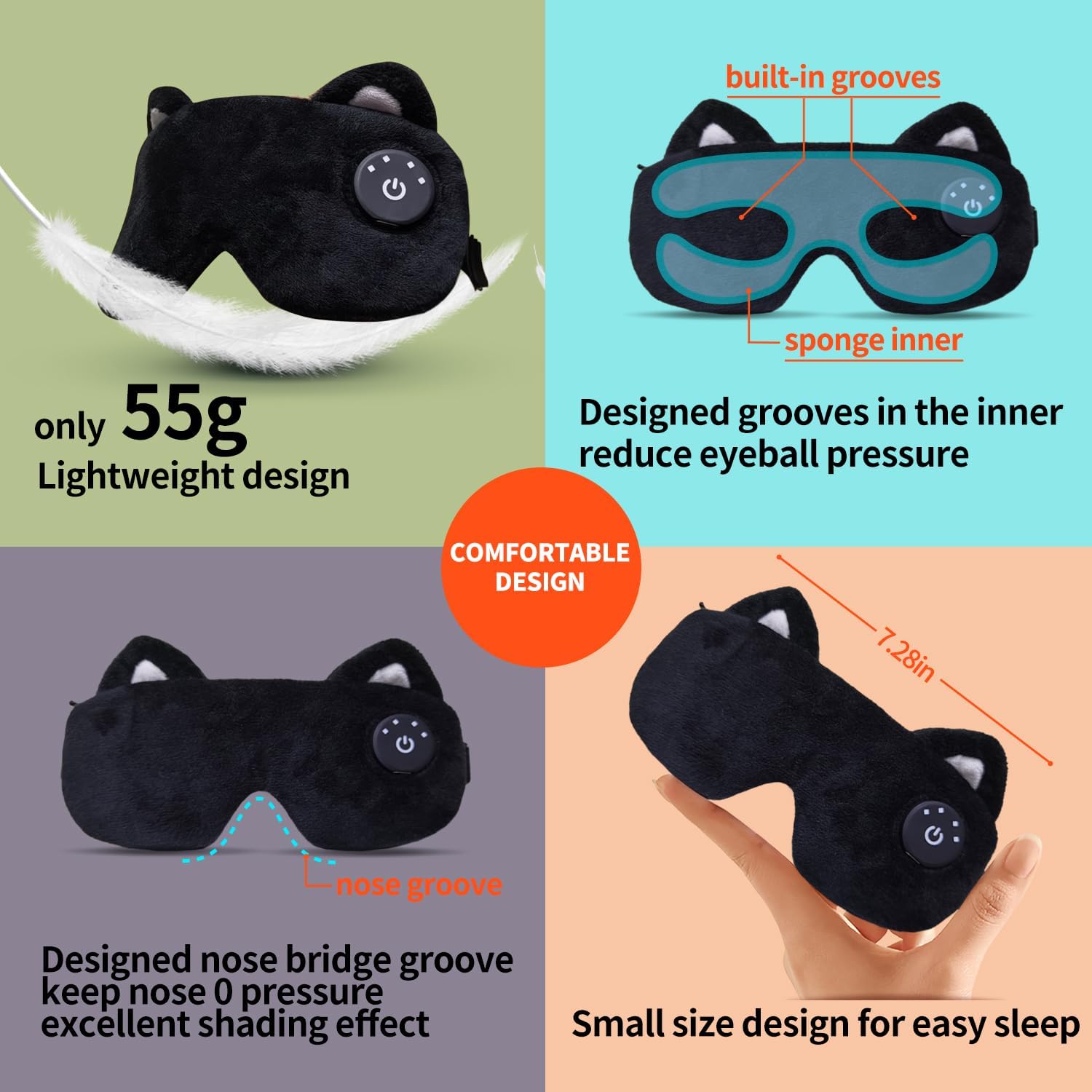 Cordless Heated Eye mask,Cute Sleep Eye mask for Women,USB Rechargeable Heating Eye pad with Battery Indicators,Warm Eye Compress for Relief Dry Eyes,Stye,Electric Portable Gift (Black)