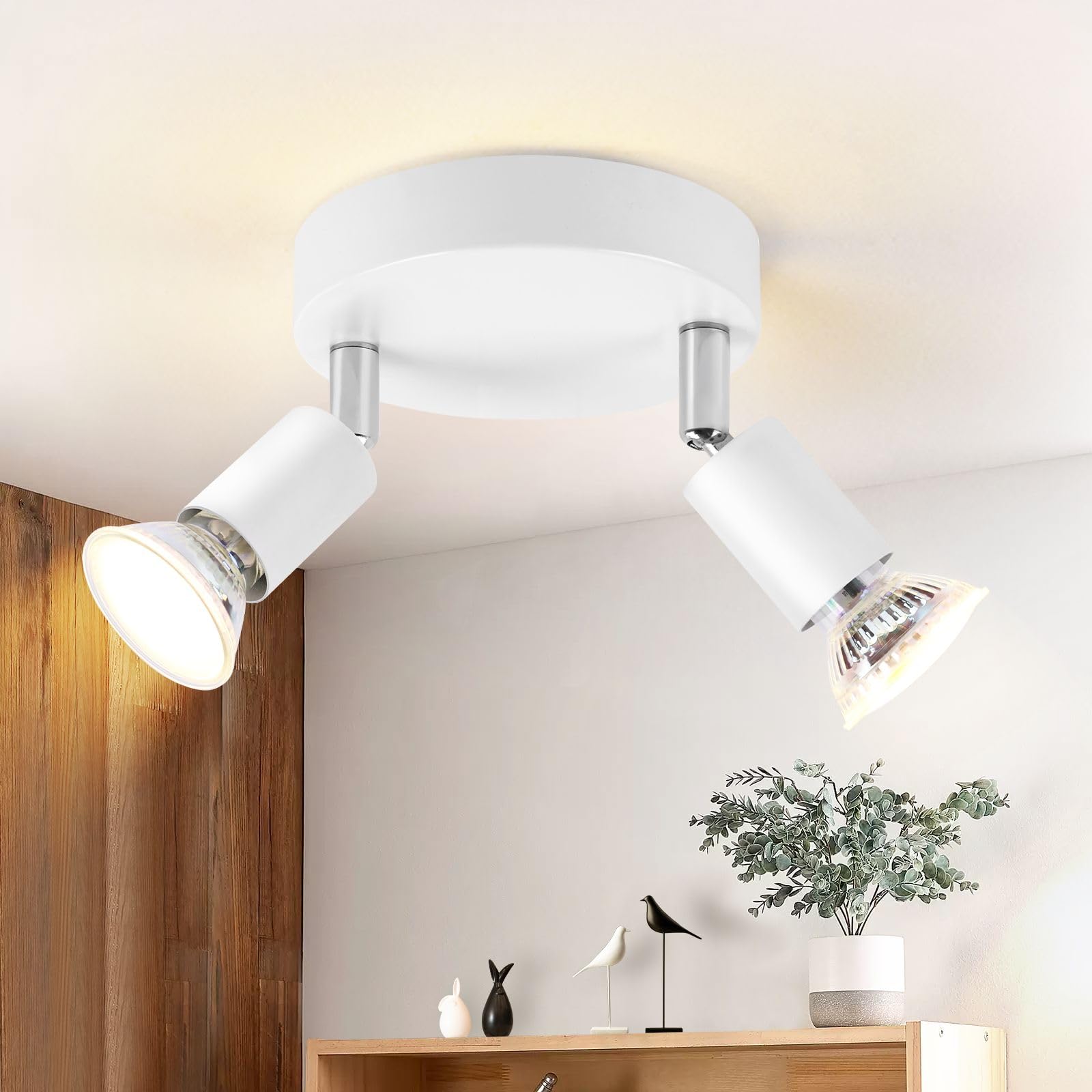 meoaow Deckenstrahler LED Deckenlampe GU10 - Küchenlampe 2 Flammig Rund Schlafzimmerlampe Modern Flurlampe 350° Deckenleuchte Spots für Küchen Flur Schlafzimmer Wohnzimmer - Ohne Leuchtmittel Weiß