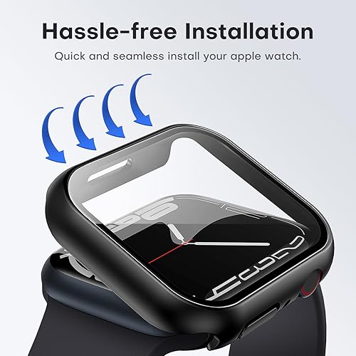 Miniatura 182 de Carcasas Tauri rígida, 2 unidades compatibles con Apple Watch SE Series 6, 5, 4, vidrio templado de dureza 9H integrado, delgada, a prueba