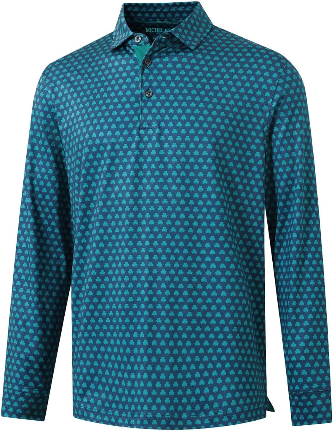 MICHEL ROUEN Long Sleeve Polo Shirts for Men with Collar Print Golf Shirts
