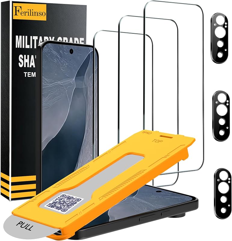 Ferilinso Protector de Pantalla para Google Pixel 11 Pro, Vidrio Templado | Paquete de 3, 9H+ de grado militar irrompible, HD transparente, compatible con estuches, fácil instalación sin burbujas, con protector de lente de cámara