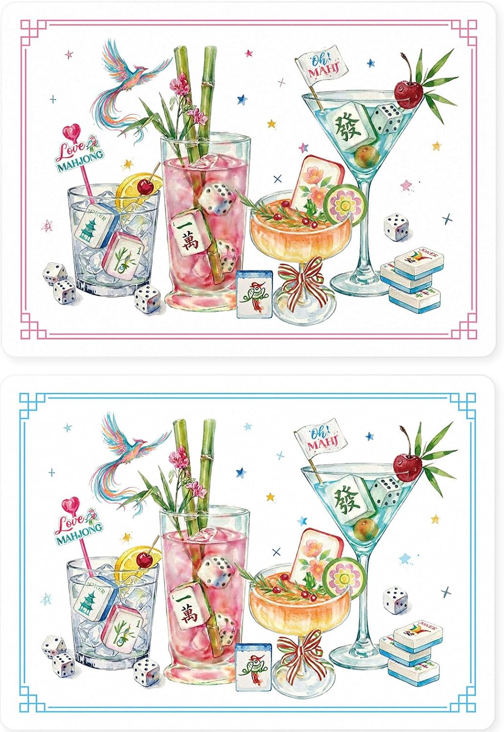 Soulchen 4 Pcs Mahjong Tile Mixer Shufflers for Mixing and Shuffling Tiles Plastic Mahjong Accessories Gifts for Lovers Games Decorative Printed Design (Cocktail)