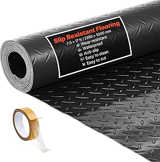 VEVOR Garage Floor Roll, 7.5 x 17 ft Garage Flooring Mat, 2.2 mm Thickened PVC Diamond Plate Floor Protector Mat with Double-Sided Tape, Non-Slip, Easy to Clean for Warehouse, Gyms, Trailer, Black