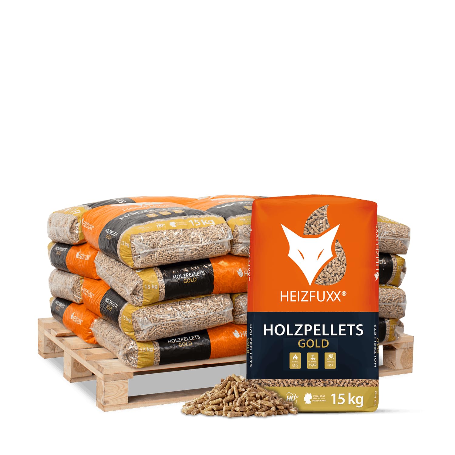 HEIZFUXX Gold ENplus A1 HD-Qualität Holzpellets Nadelholz 300 kg (20 x 15 kg) 1 Palette