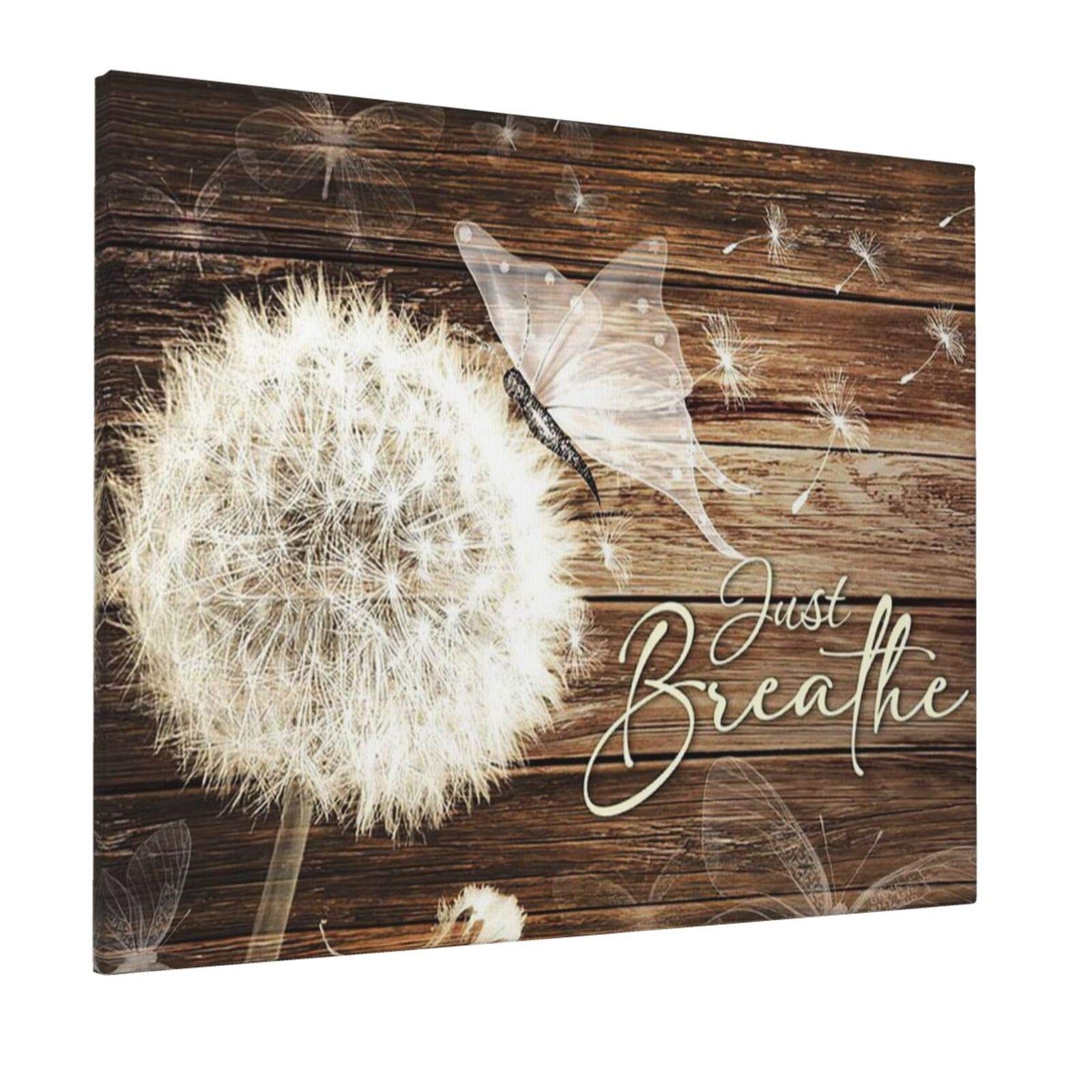 Canvas Wall Art For Bathroom Decor Just Breathe Dandelion Butterfly Wood Pictures Wall Art Modern Rustic White Floral Canvas Giclee Print Painting For Bedroom Living Room Artwork Framed 16x20inch