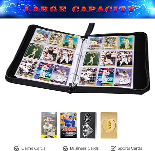 Miniatura 5 de Carpeta de tarjetas de fútbol para 900 tarjetas, 9 bolsillos, colecciones de tarjetas, 50 páginas, soporte de tarjetas de doble cara con cremallera,