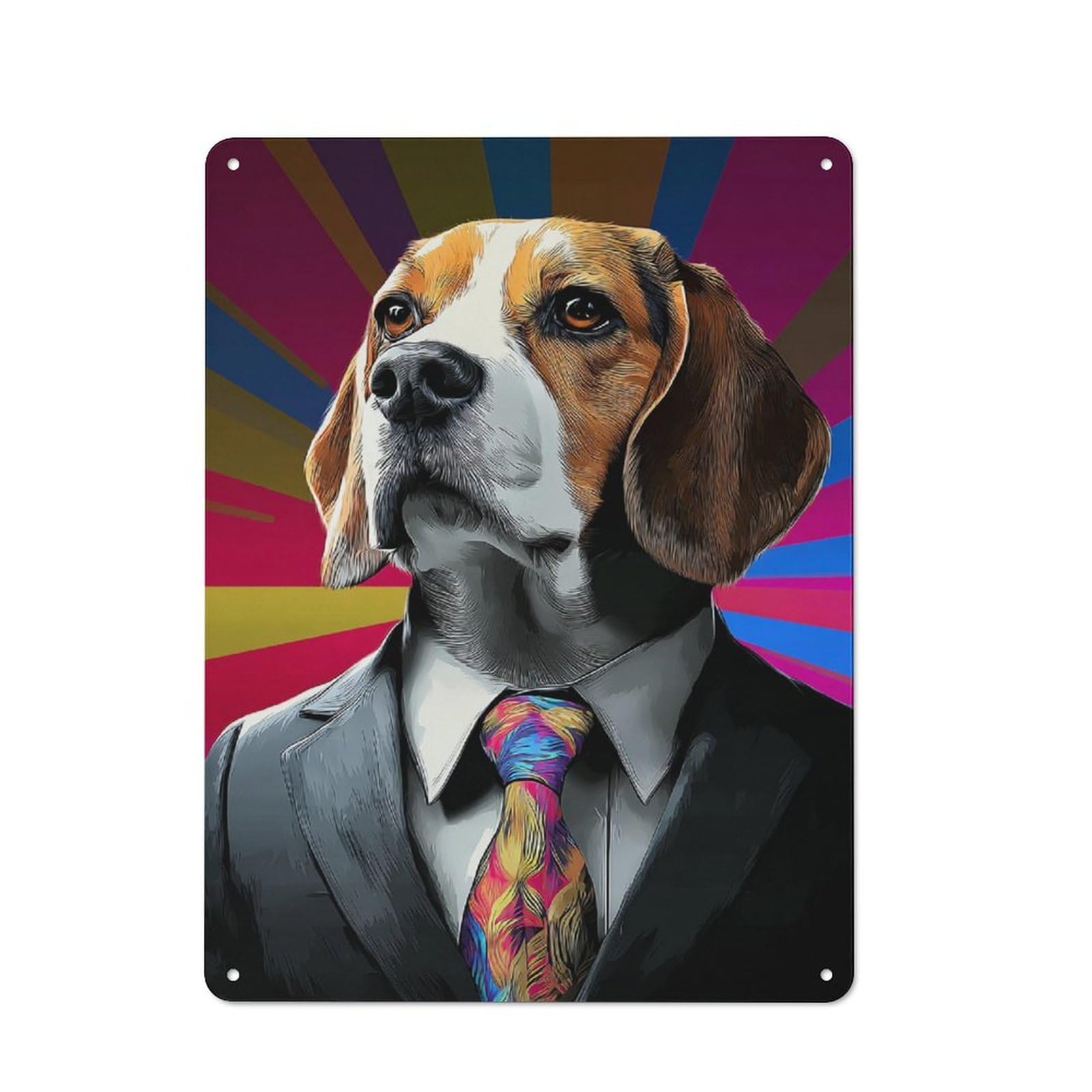Junmoney Stylish Beagle In Suit Art Print -4 Retro Metal Plaque 40X30cm For Garage Or Workshop, Housewarming Wall Decor For People Furnishing Garage And Workshop