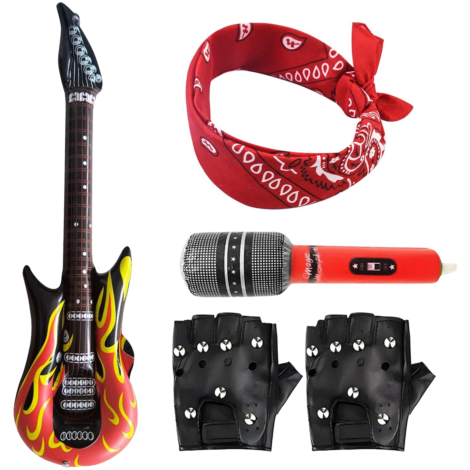 Rockstar Fancy Dress Inflatable Guitar Punk Rocker Party Kit for Rock Disco Kids, Set