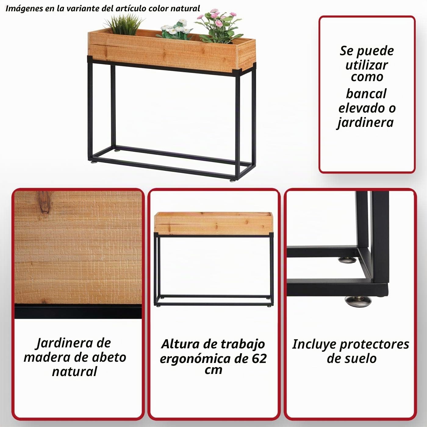 HWC-L32 - Jardinera para plantas, Macetas (62 x 80 x 16 cm), color negro