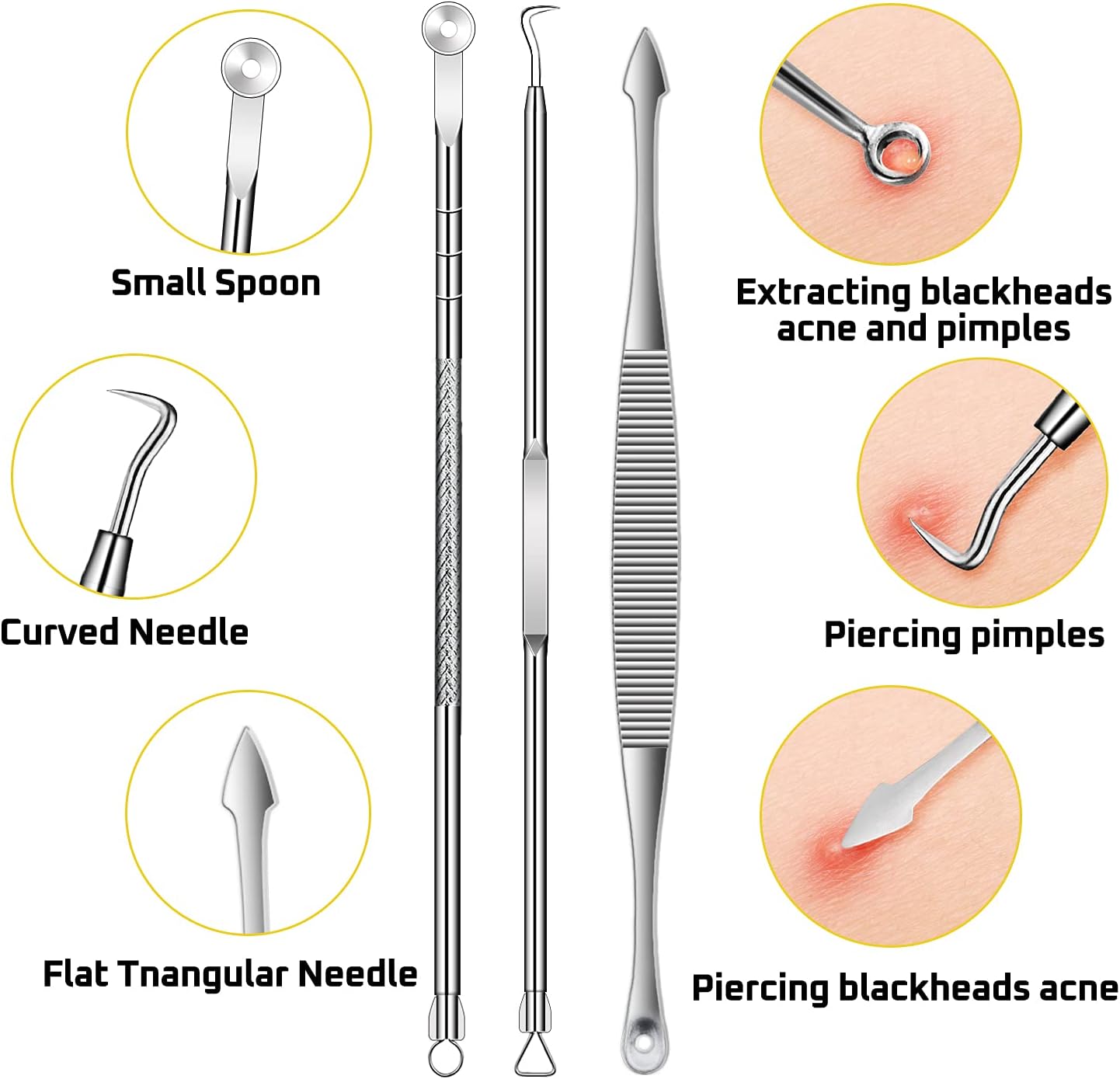 BAbuGIG Pimple Popper Tool Kit,Acne Removal Tool kit 11 Pcs Remover Comedone Extractor for Quick and Easy Removal of Pimples, Blackheads for Acne Blemish Removal (Silver-11) : Beauty & Personal Care