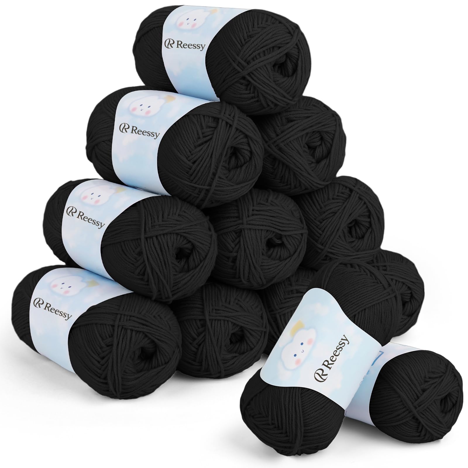 Reessy Crochet Yarn, 12 Pack Milk Cotton Yarn 480g/1536m Total-Black