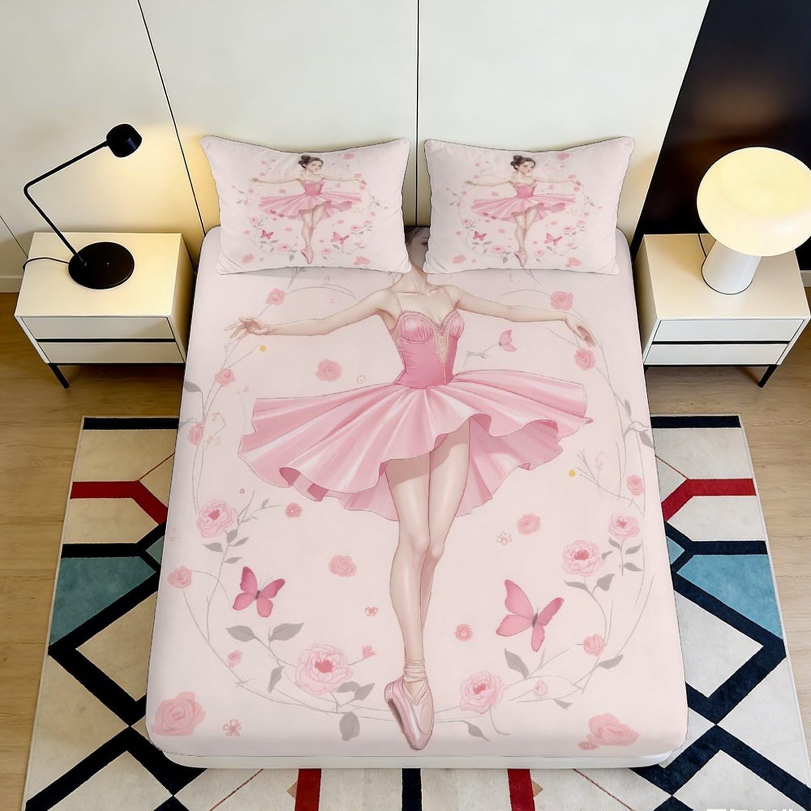 Jqzkxnhpbr Style-9 3D Printed Ballet Dancer Fitted Sheet Microfiber Pink Butterfly Mattress Cover For Bedroom Guest Room Decor Protection 90X200x25cm