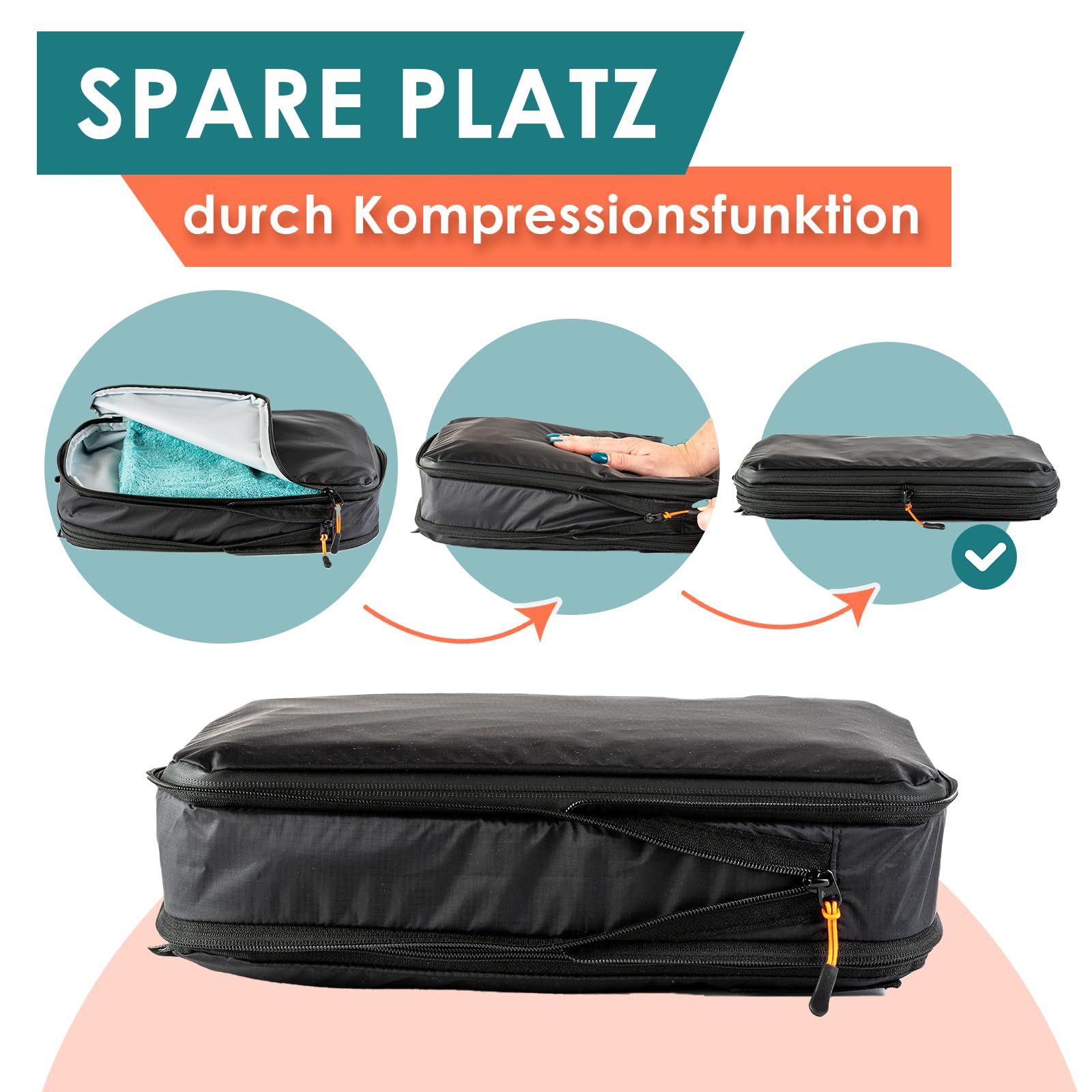 Packing Cubes Compression | 6-teiliges Set | Premium Packwürfel kompression als ultraleichte Rucksack Organizer oder Koffer Organizer | Ideale Packtaschen für deine Reise (schwarz)