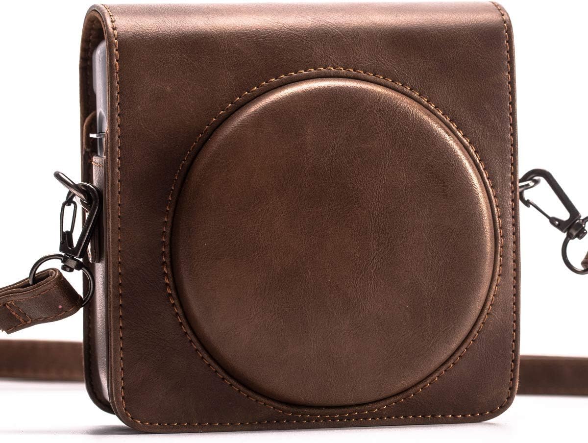 Protective Case for Fujifilm instax Square SQ6 Instant Camera, Blush Gold - Premium Vegan Leather Case with Detachable Strap, Vintage Browm