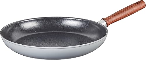 GreenPan Mayflower Pro - Sartén antiadherente de cerámica anodizada y saludable de 12 pulgadas mango de madera vintage sin PFAS inducción gris carbón