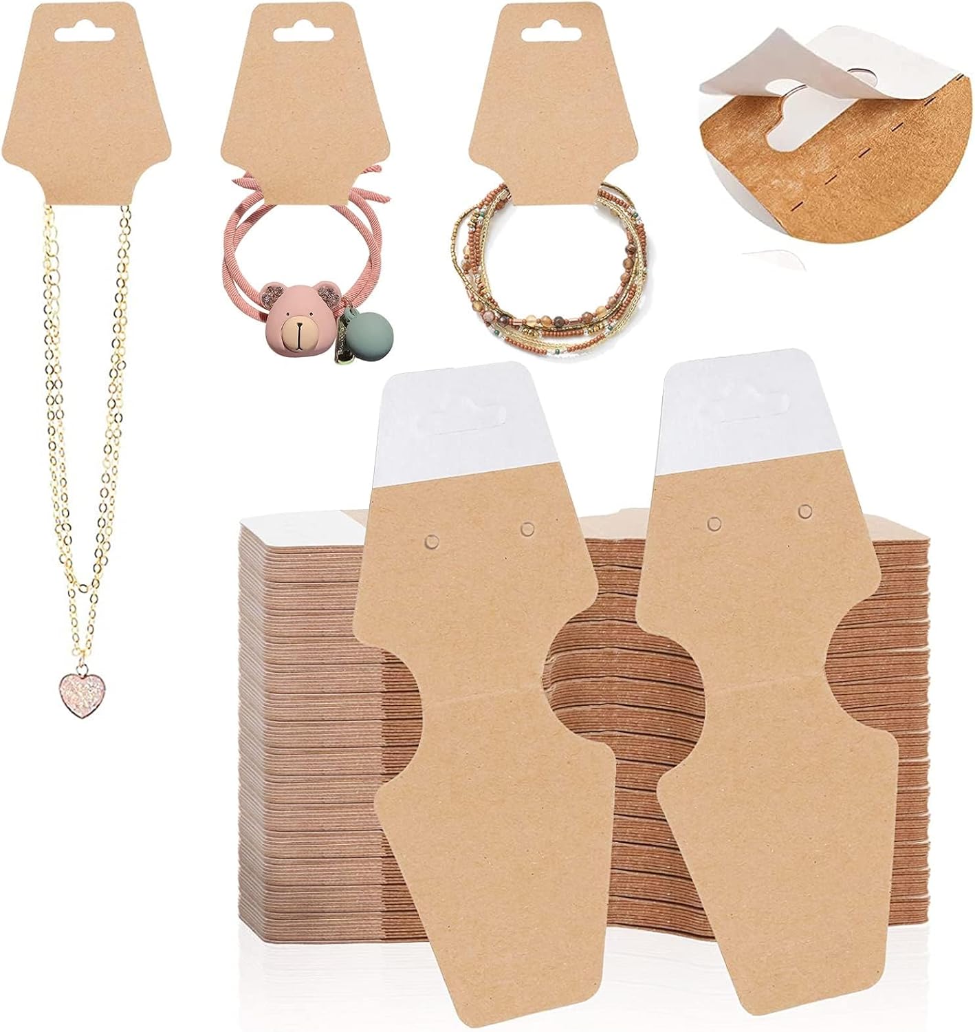 ZABARE 200 Pcs Necklace Display Cards with Adhesive, Thick Bracelet Keychain Display