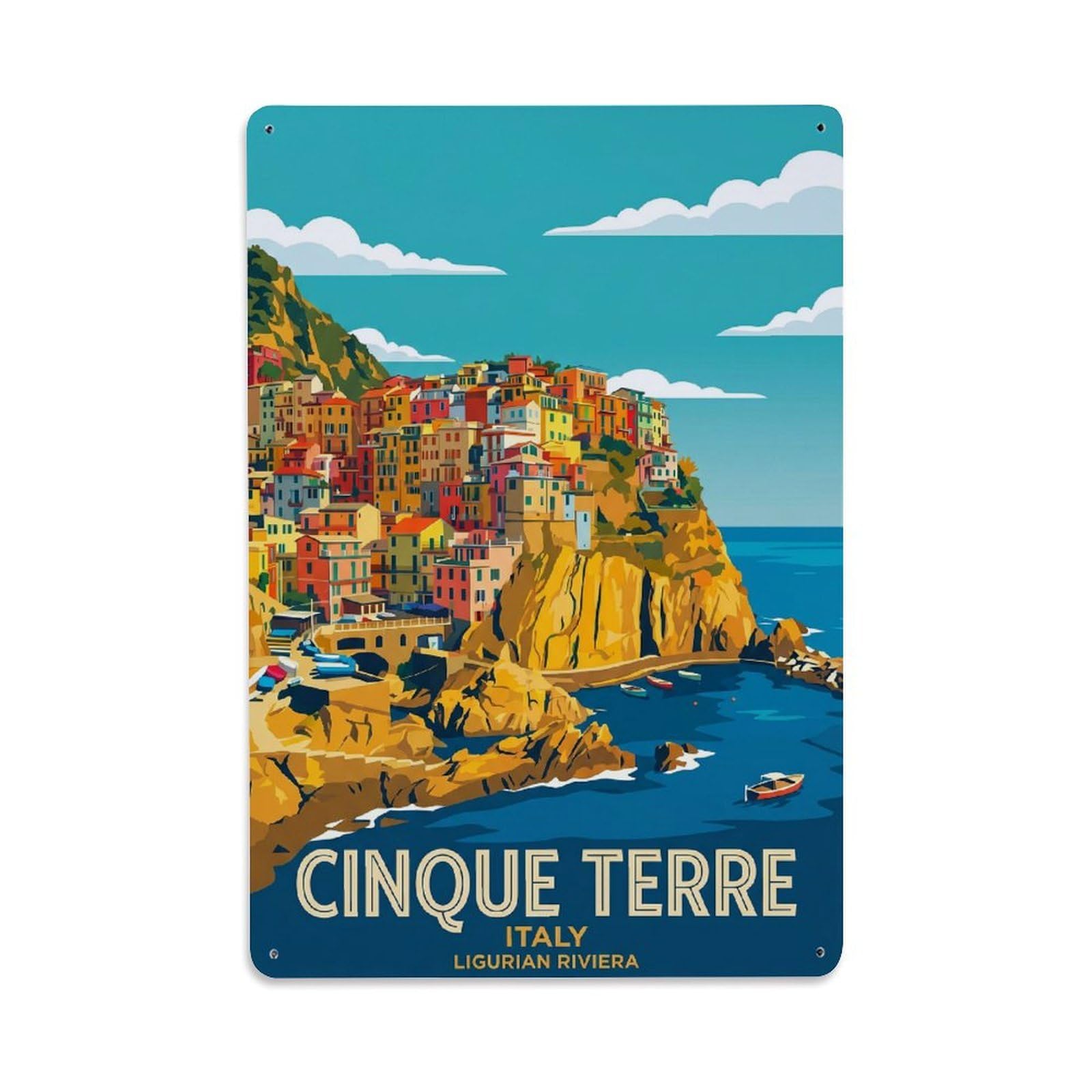 Huiyhb 8X12inch(20X30cm) Vintage Travel Cinque Terre Italy Cliff Metal Tin Sign
