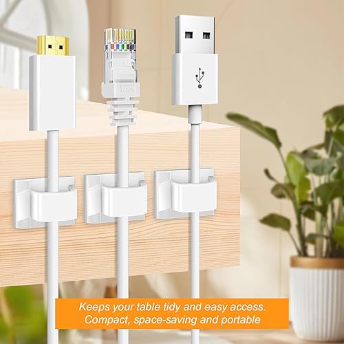 Miniatura 2 de Coopache 100 clips adhesivos para cables, clips de cable para cables en la pared, clips de gestión de cables, clips de pared de alambre para