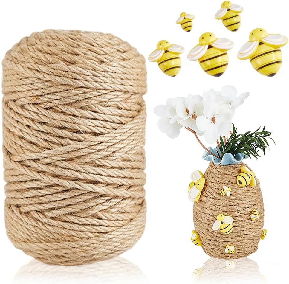 PH PandaHall 100pcs Bee Hive Decor, 5 Sizes Tiny Craft Bee Bumble Bees Decor Cute Honeybee Cabochons with 109 Yards Jute Cord Honey Pot Decorations for Embellishments Birthday Party Table Centerpieces
