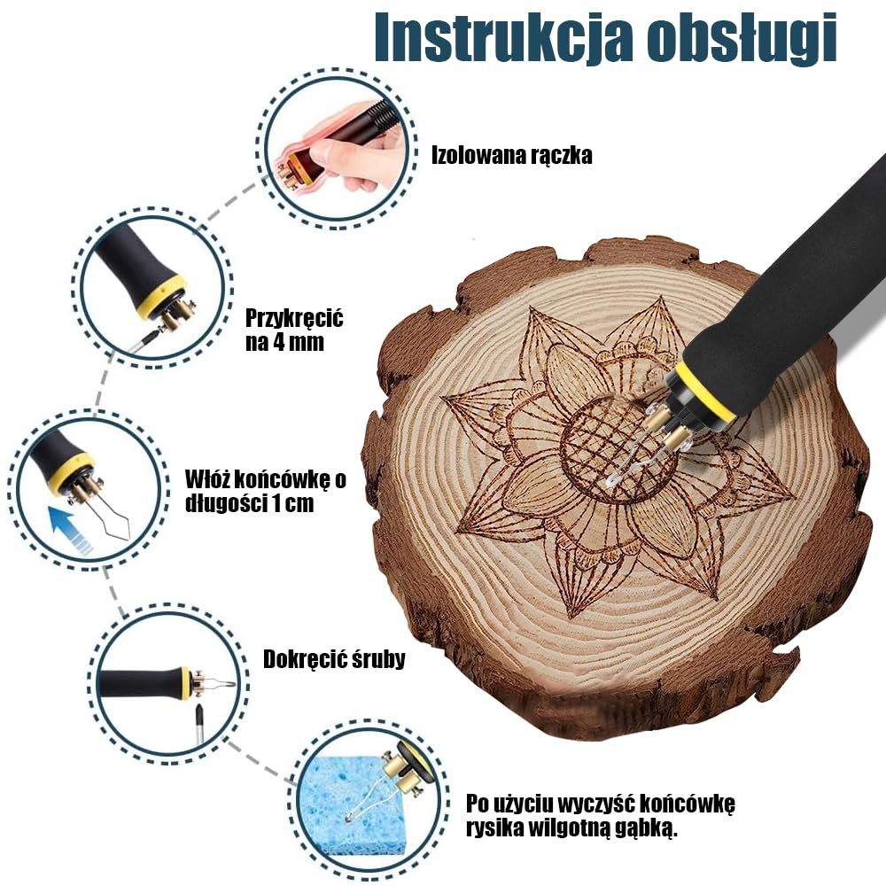 XIIW Zestaw do Pirografii z Podwójnym Pisakiem 100W, 23 Końcówki, Regulacja Temperatury 0-750°C, Profesjonalne Narzędzie do Grawerowania w Drewnie, Skórze i Korku – DIY i Rękodzieło | Regulacja temperatury 0-750°C, palnik drewniany, zestaw kolb palnikowyc