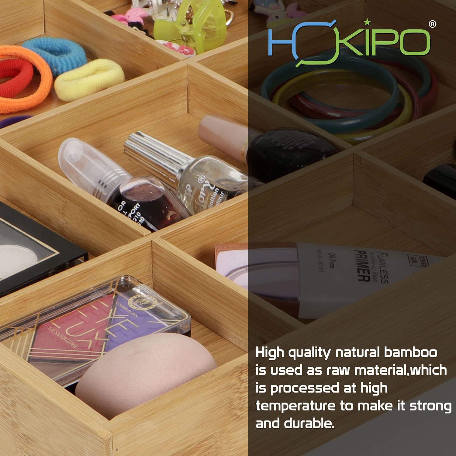 HOKIPO Organizador de almacenamiento ecológico de bambú con 9 compartimentos para el hogar (AR3827)