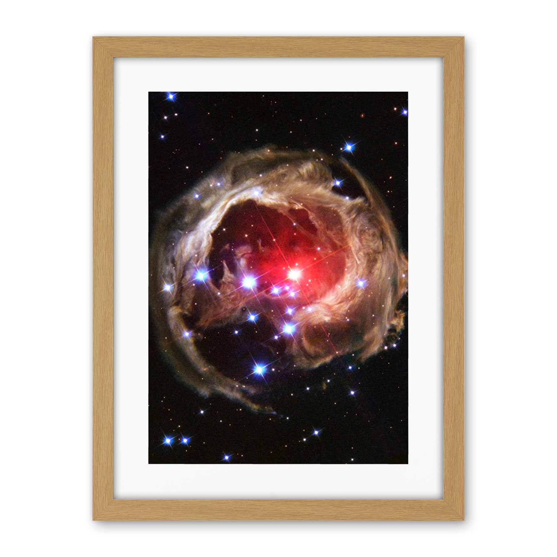 Artery8 Hubble Space Telescope Image Light Echo Illuminates Dust Spiral Around Red Supergiant Star V838 Monocerotis Explosion Artwork Framed Wall Art Print 18X24 Inch