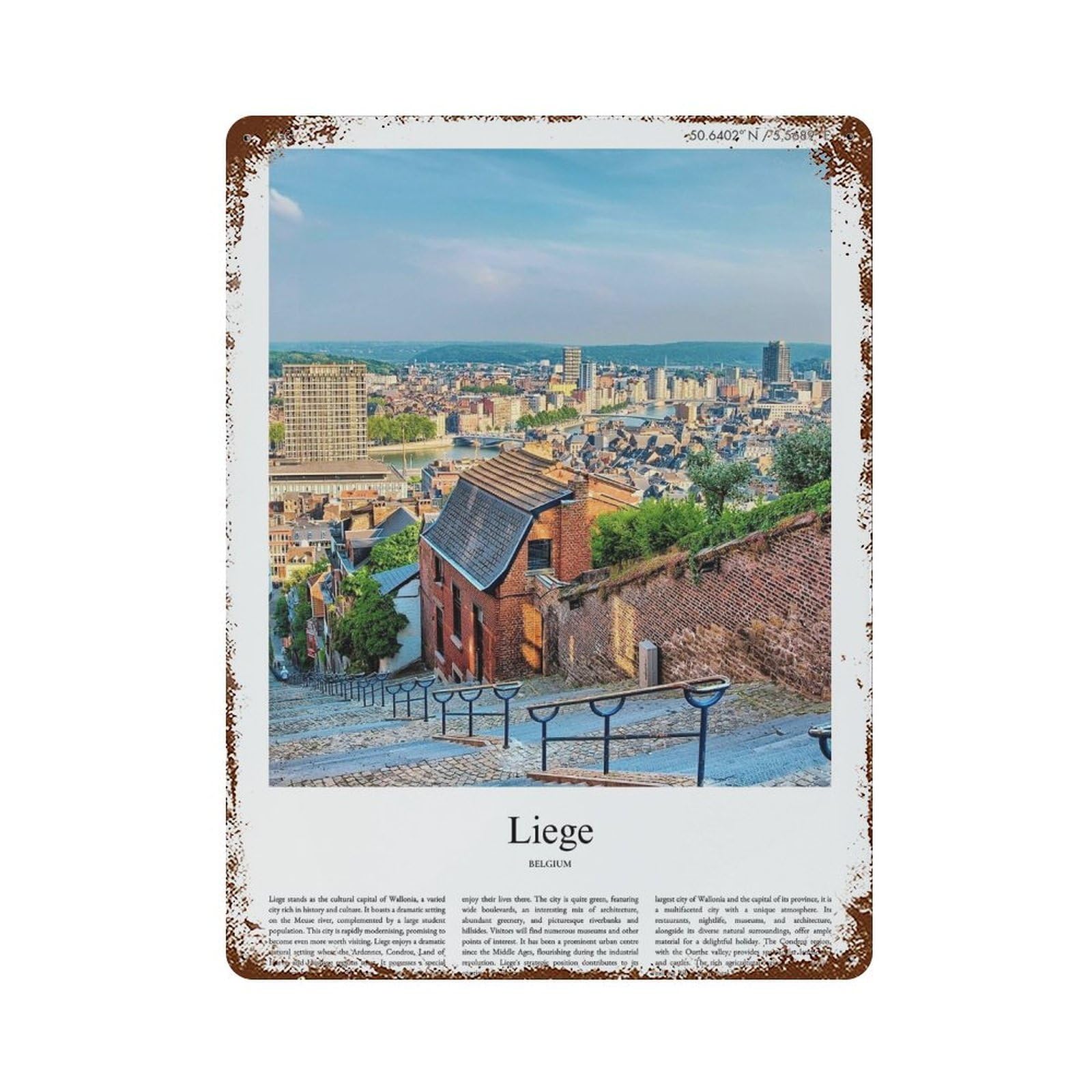 xiaoxiaoshen Liege Belgium City Scenery Wall Decor Art Metal Tin Poster Modern Home Decor Art Home Bar Shop Decorations Vintage Sign 40x30cm