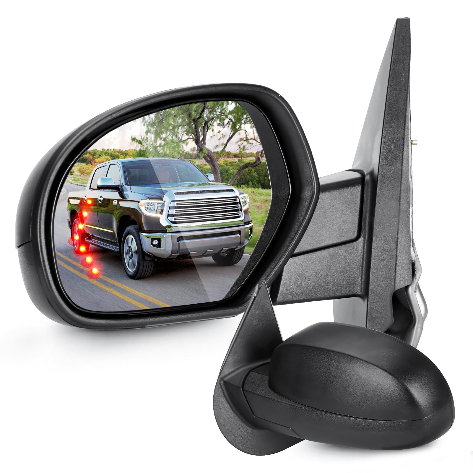 Towing Mirrors for Chevy GMC 2007-2013 Avalanche Sierra Suburban 1500 2500 Silverado 3500 Tahoe Yukon Power Heated with Arrow Light Manual Folding (1 Pair)