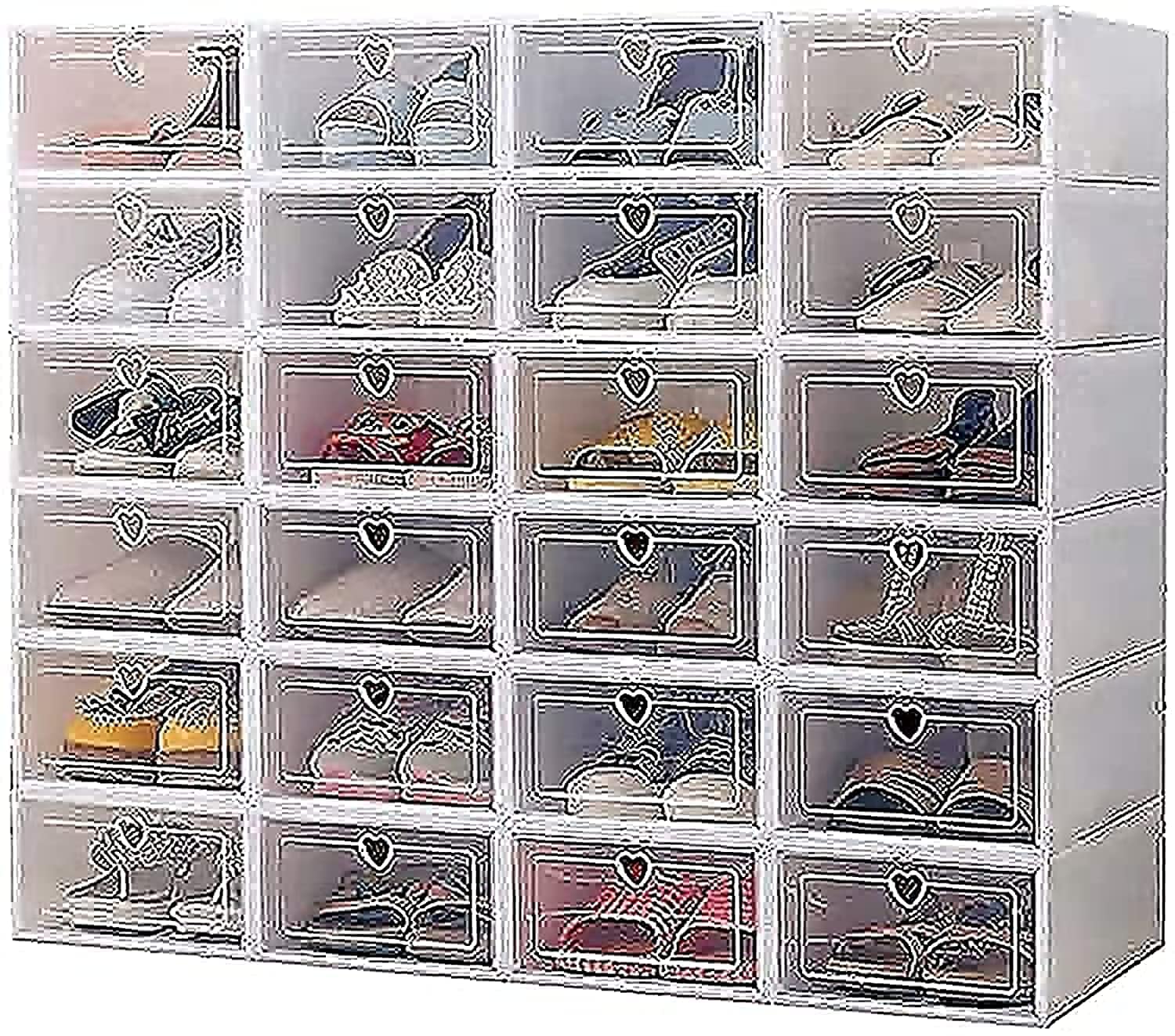 COOLBABY 24x Storage box Shoe box Shoe Storage box Transparent Shoe box Foldable Plastic drawer Stackable Storage Cabinet, 24PCS White, YLY010-ZJ