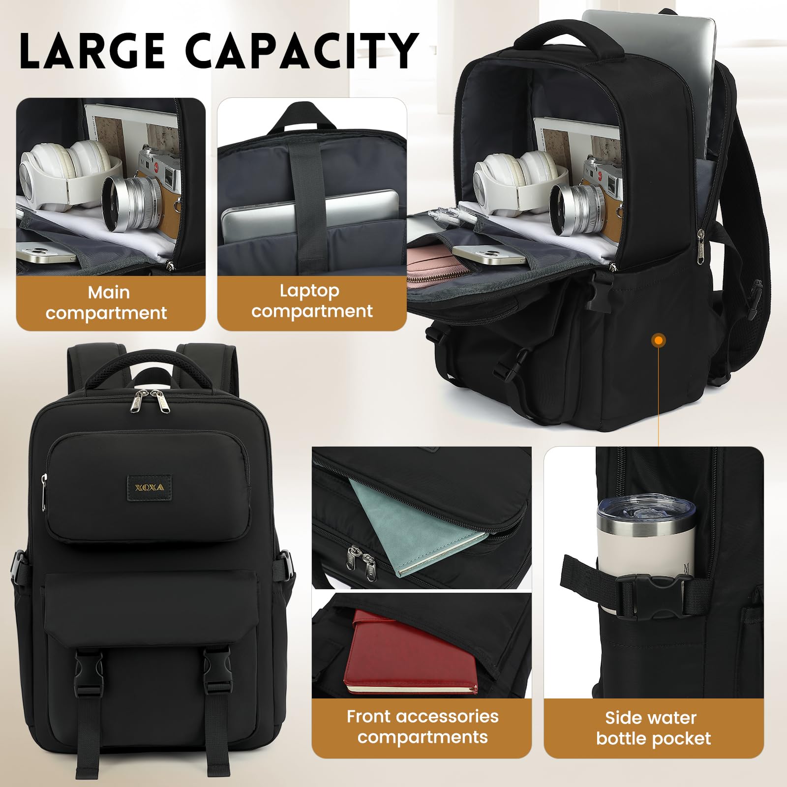 XQXA Travel Backpack For Women Men Flight Approved, Carry on Backpack Bag Luggage, Personal Item Backpack Bag, Laptop Backpack Casual Daypack for travel, work, daily life, business trips (Black)