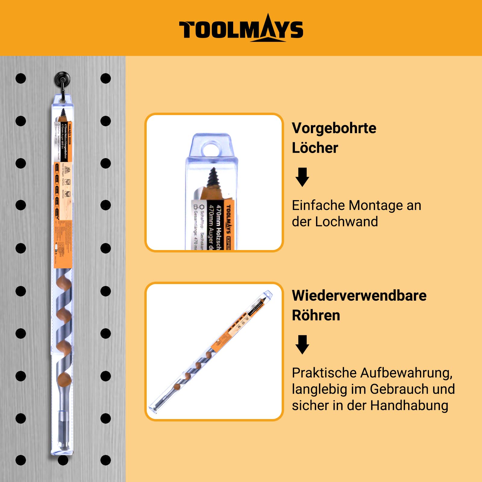 Schlangenbohrer Ø24 x 470mm | Spiralbohrer für Holz mit Nägeln, Hartholz und Weichholz | Holzbohrer Set lang, Holzschlangenbohrer