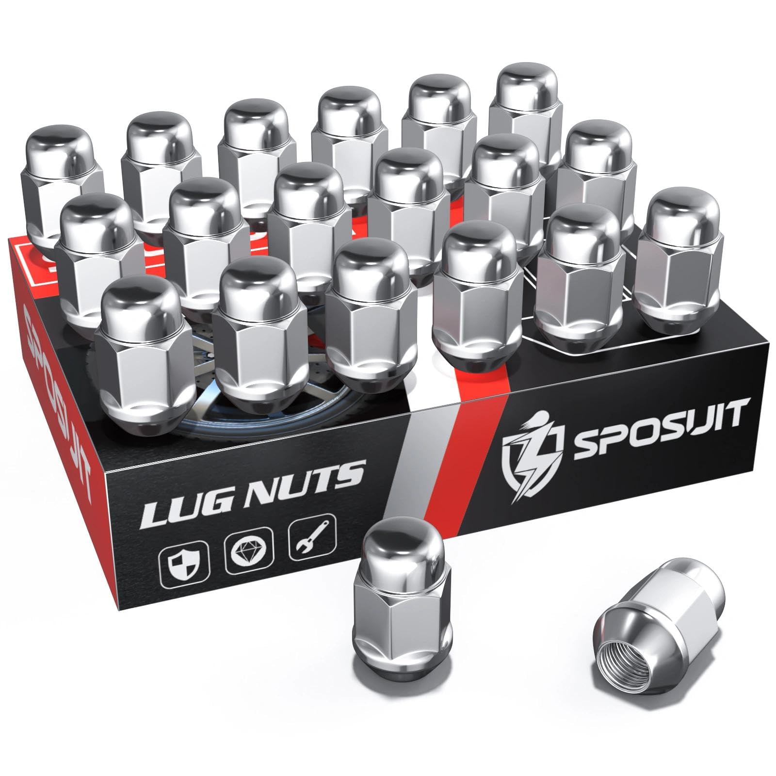 Sposuit Dadi M12x1,5 - Ricambio per Chevrolet Cruze 2010-2019, Equinox 2005-2009/2018-2024, 1997-2012/2016-2024 Malibu, Trax 2013-2024 - Dadi cromati a estremità chiusa (20 Pezzi)