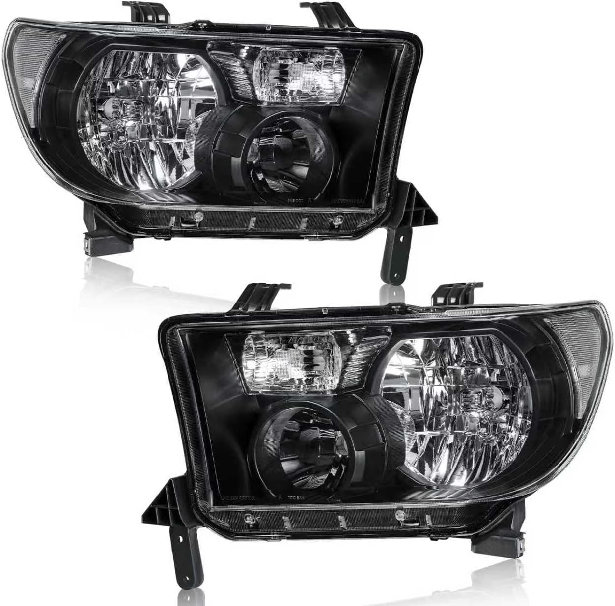 for 2007-2013 Toyota Tundra Headlights Assembly Compatible with 2008-2017 Toyota Sequoia 2 Headlamps Black Housing Clear Reflector