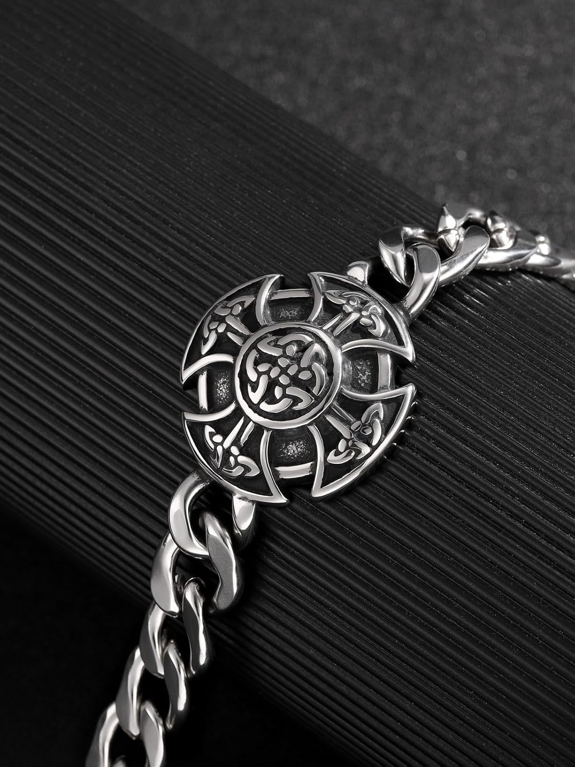 PESOENTH Mens Silver Viking Bracelet for Men,Stainless Steel Chain Bracelets For Men Men's Viking Jewelry Gifts for Men Him Boyfriend Husband Valentines Day Birthday - Image 2