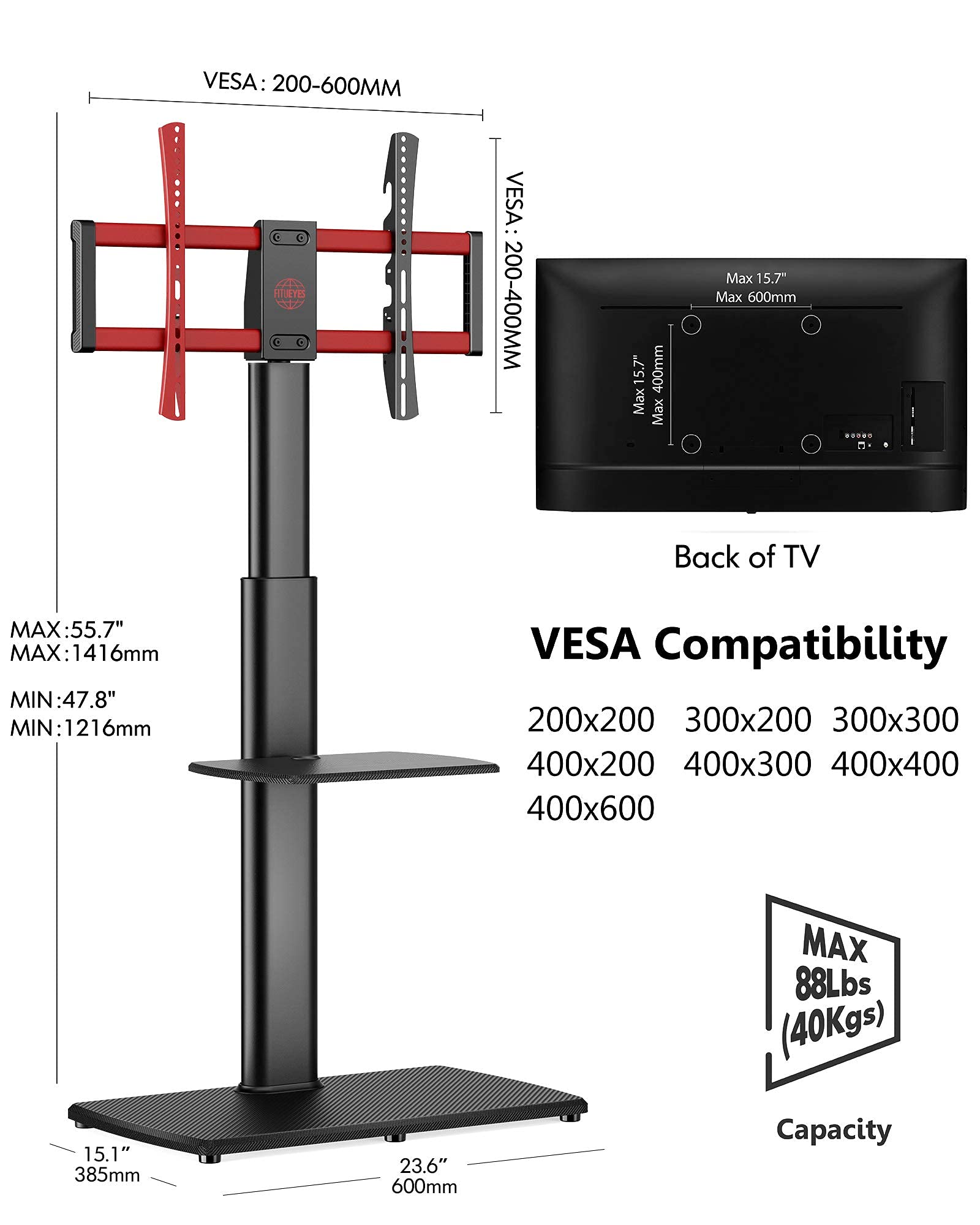 FITUEYES Floor TV Stand with Wood Base for 3265 inch TVs, Modern