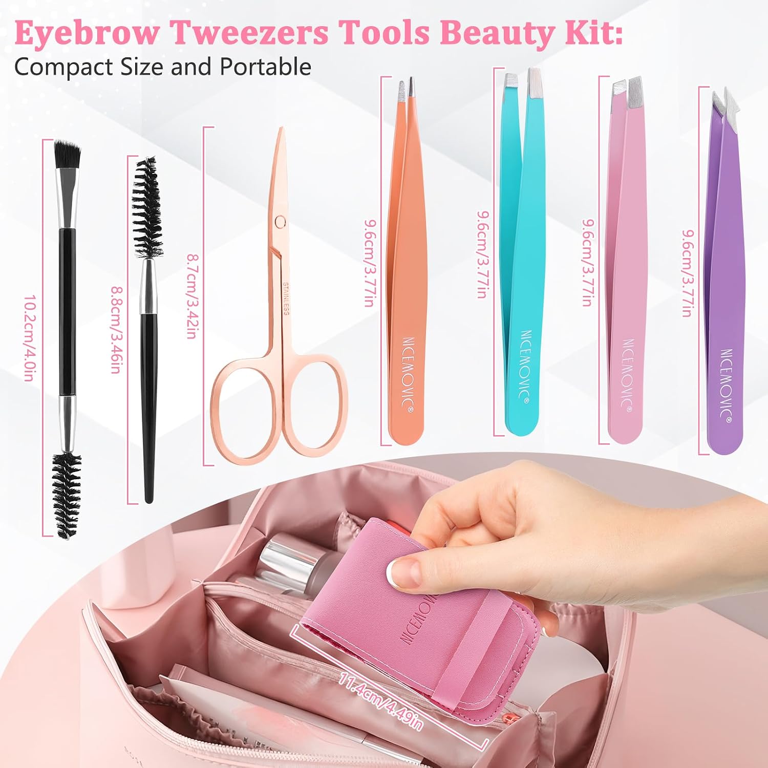 NICEMOVIC Eyebrow Tweezers for Women Facial Hair 7 Pcs, Stocking Stuffers for Women Teen Girls, Christmas Beauty Gifts for Teen Girls Women, Tweezers for Eyebrow, Birthday Cute Small Gifts for Mom Her
