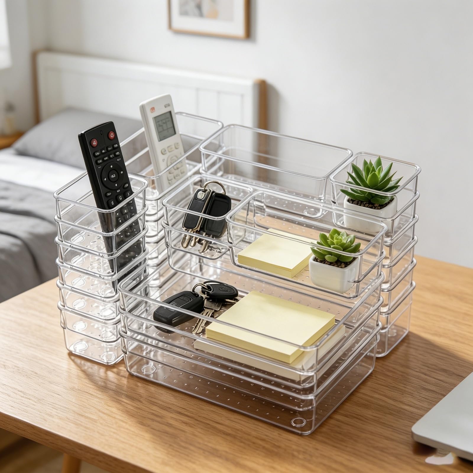 TYNGBT 25-Piece See-Through Drawer Organizer Bins, Clear Storage Containers for Sorting Small Items