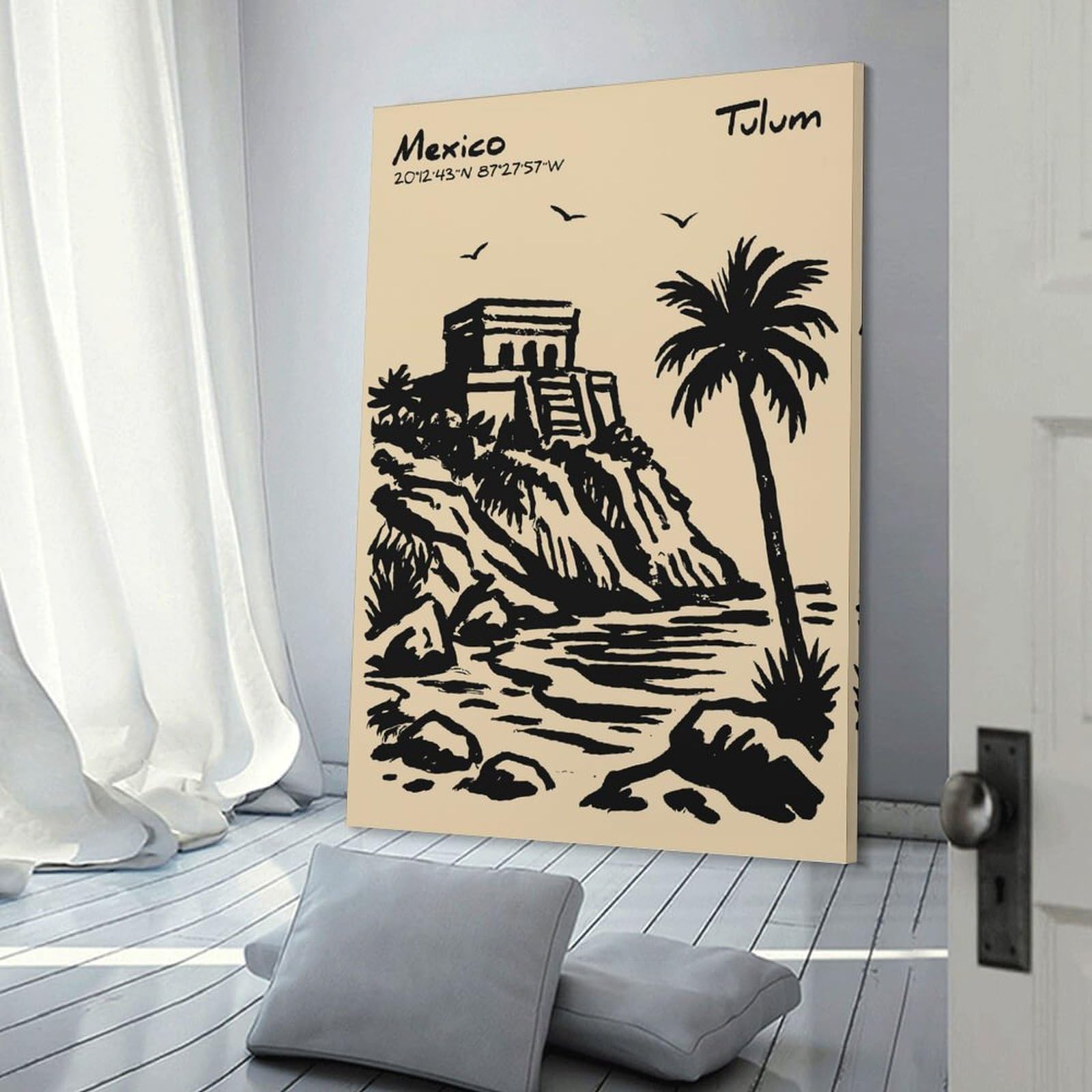 Junmoney Frame-Style-24 Wall Picture Print Tulum Ruins And Palm Tree, 24X36inch(60X90cm), For Feature Walls In Flats Or Modern Rooms, An Easy Match For Collected Prints