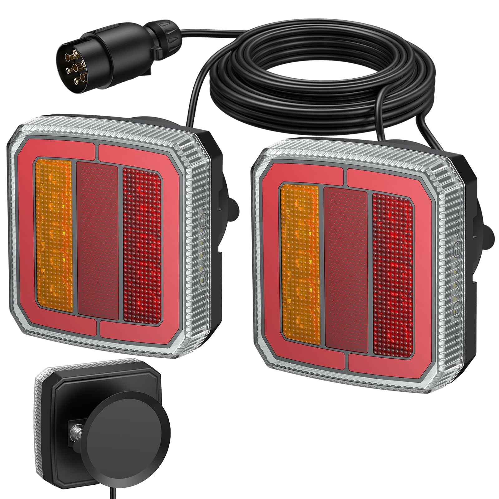 AUTOUTLET Luci Posteriori per Rimorchio a 40 LED,12-30 V,Kit Fanali Rimorchio 7 Poli con Cavo da 7,35 m,Conforme E57 E9 e Impermeabili IP65,per Roulotte Furgoni/Montaggio Magnetico