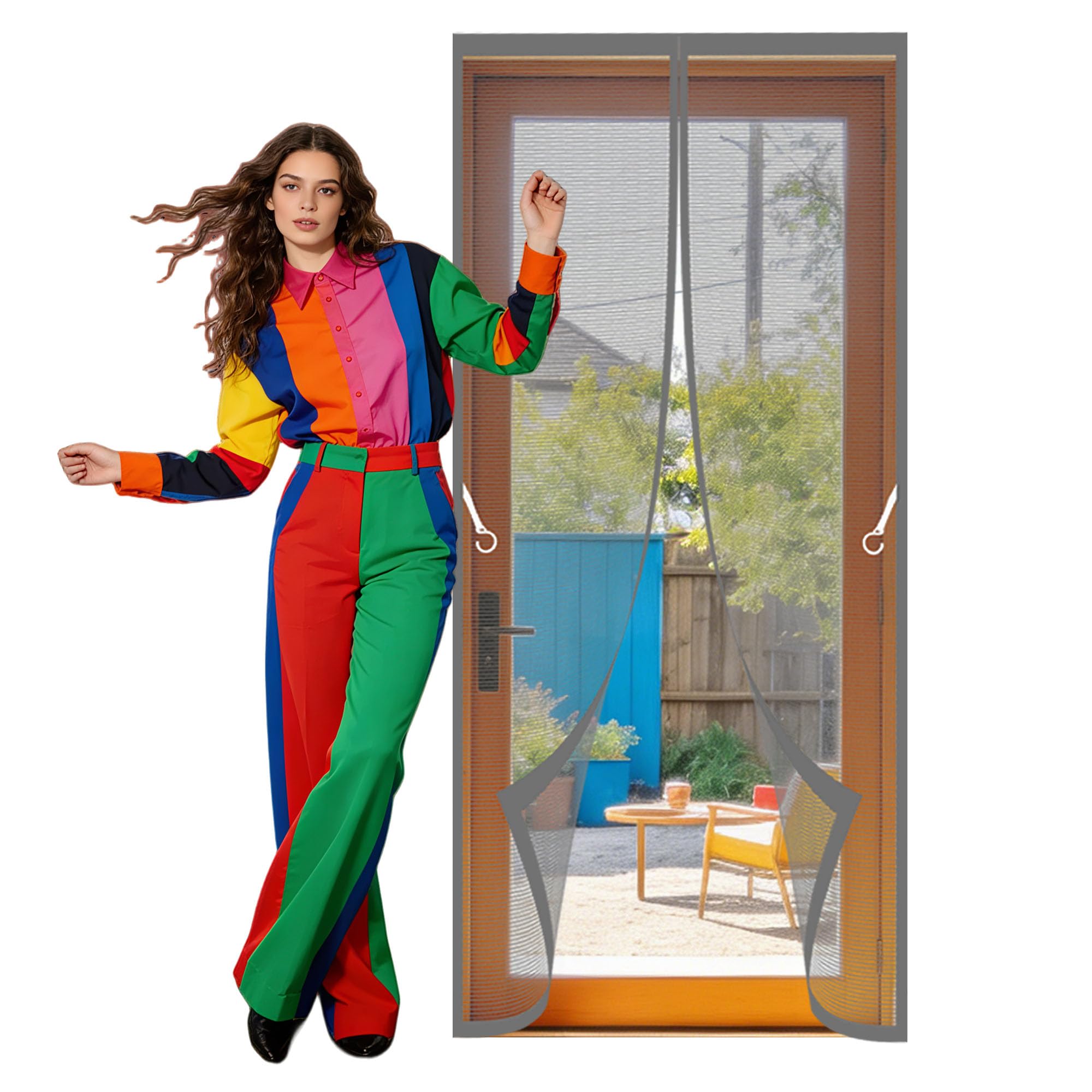 Magnetic Fly Screen Door 72 x 225 cm Powerful Magnets Net Curtains for Insects Bugs with Powerful Magnets Full Frame Magic Tape for Living Room, Bedroom, Patio, Grey