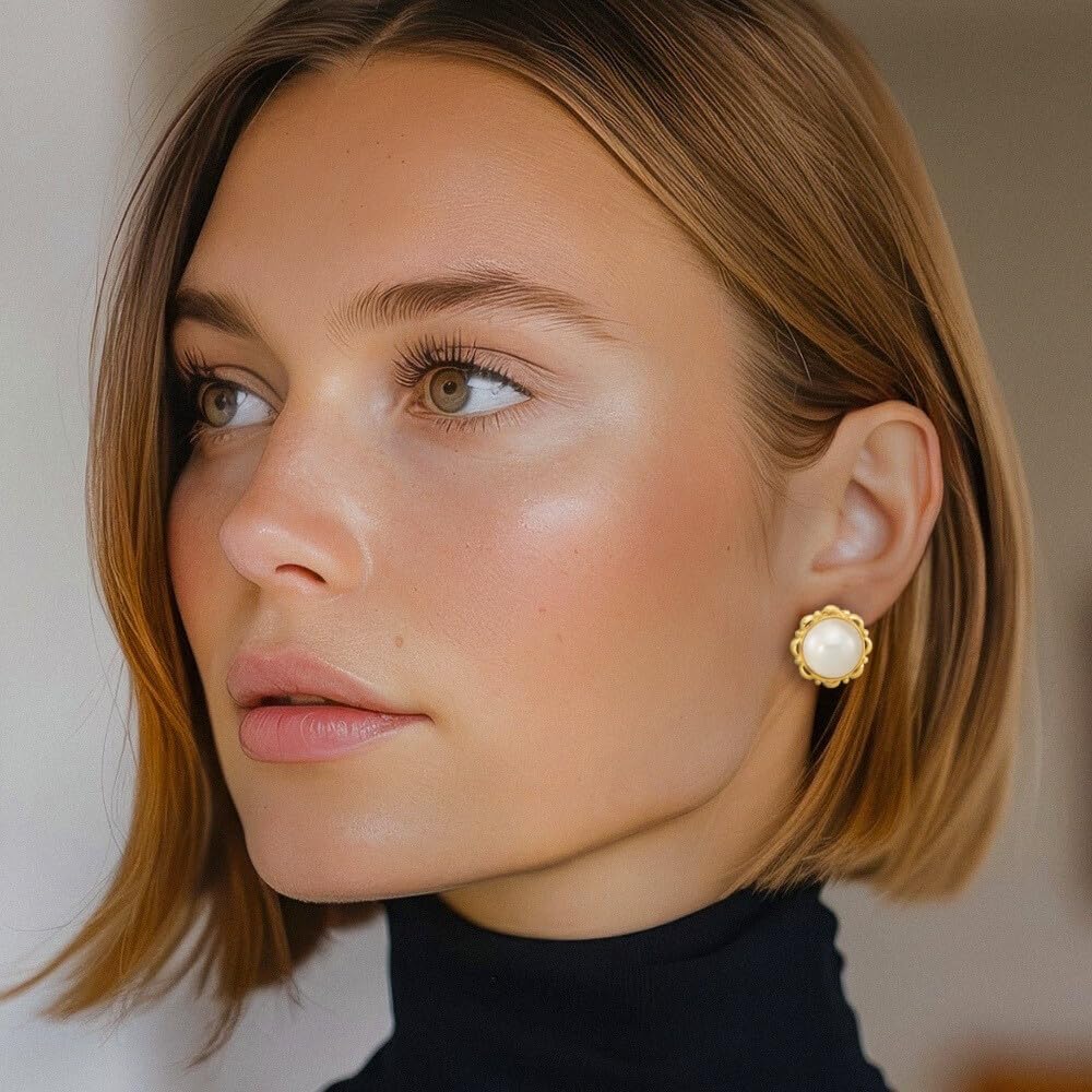 IceCarats 14K Solid Yellow Gold 13mm Saltwater Pearl Extra Large Stud Earrings Prong Set, Omega Back For Her