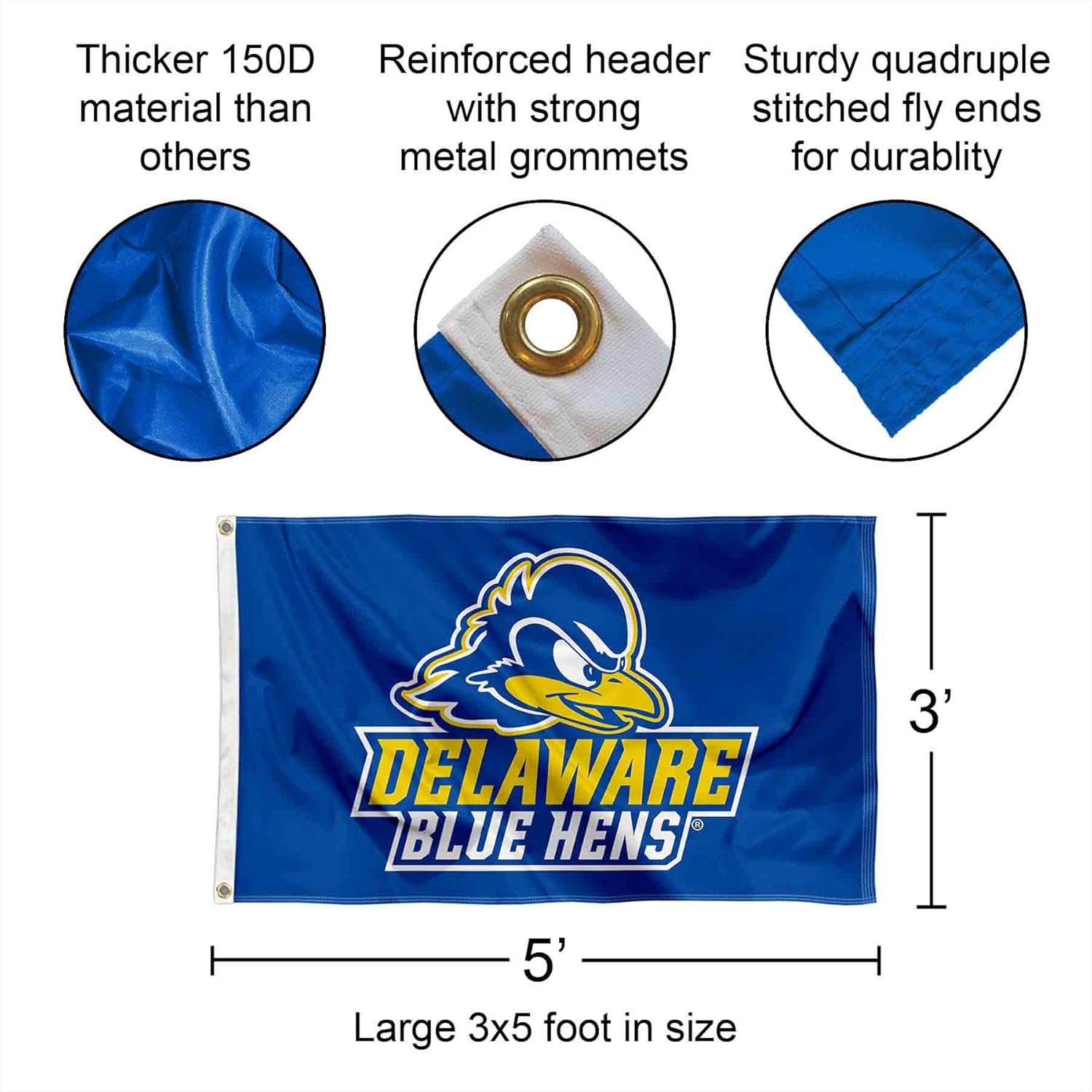 College Flags & Banners Co. Delaware Blue Hens Flag - Image 2