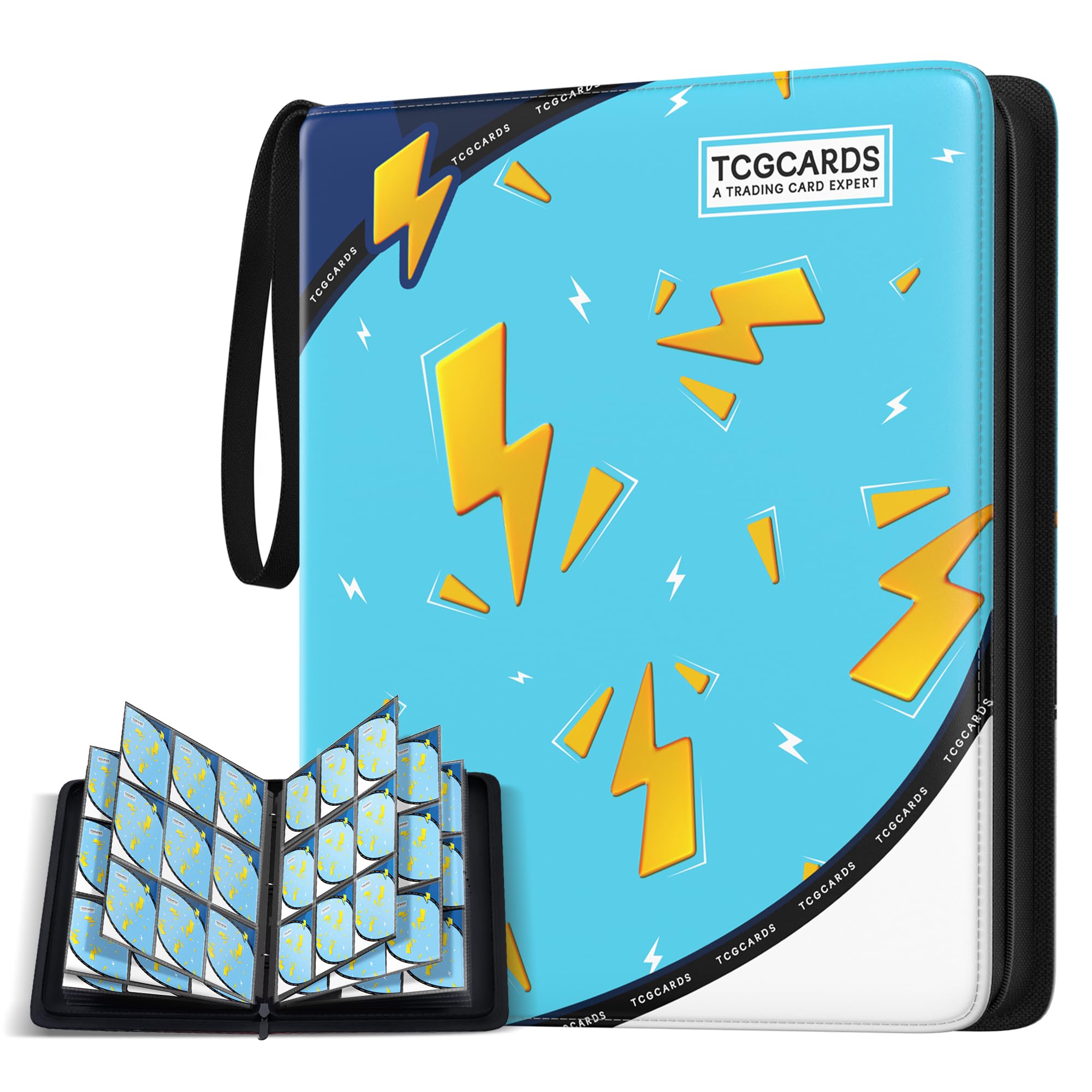 Card Binder for Pokemon Cards, 9 Pocket Trading Card Binder Holds 900 Cards with 50 Removable Sleeves, 3 Ring Zipper Card Holder Album Book Case for TCG, MTG, Sports Cards Collection, Boys Girls