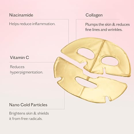 MZ Skin Hydra-Lift Gold Facial Treatment Mask I Gold-Infused Hydrogel Treatment with Collagen & Hyaluronic Acid for Firming, Brightening & Hydration