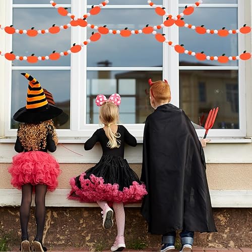 Miniatura 4 de Cartel de Halloween de otoño, guirnalda de bolas de fieltro con calabaza decoraciones de Halloween para interiores para chimenea, suministros de