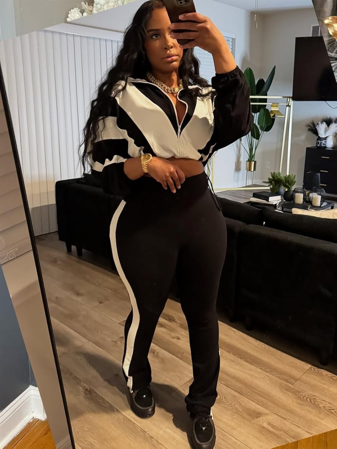 Adogirl Women Tracksuit Set 2 Piece Sweatsuit Outfits Long Sleeve Full Zip Up Cropped Jacket Leggings Pants Workout Sets - Image 4