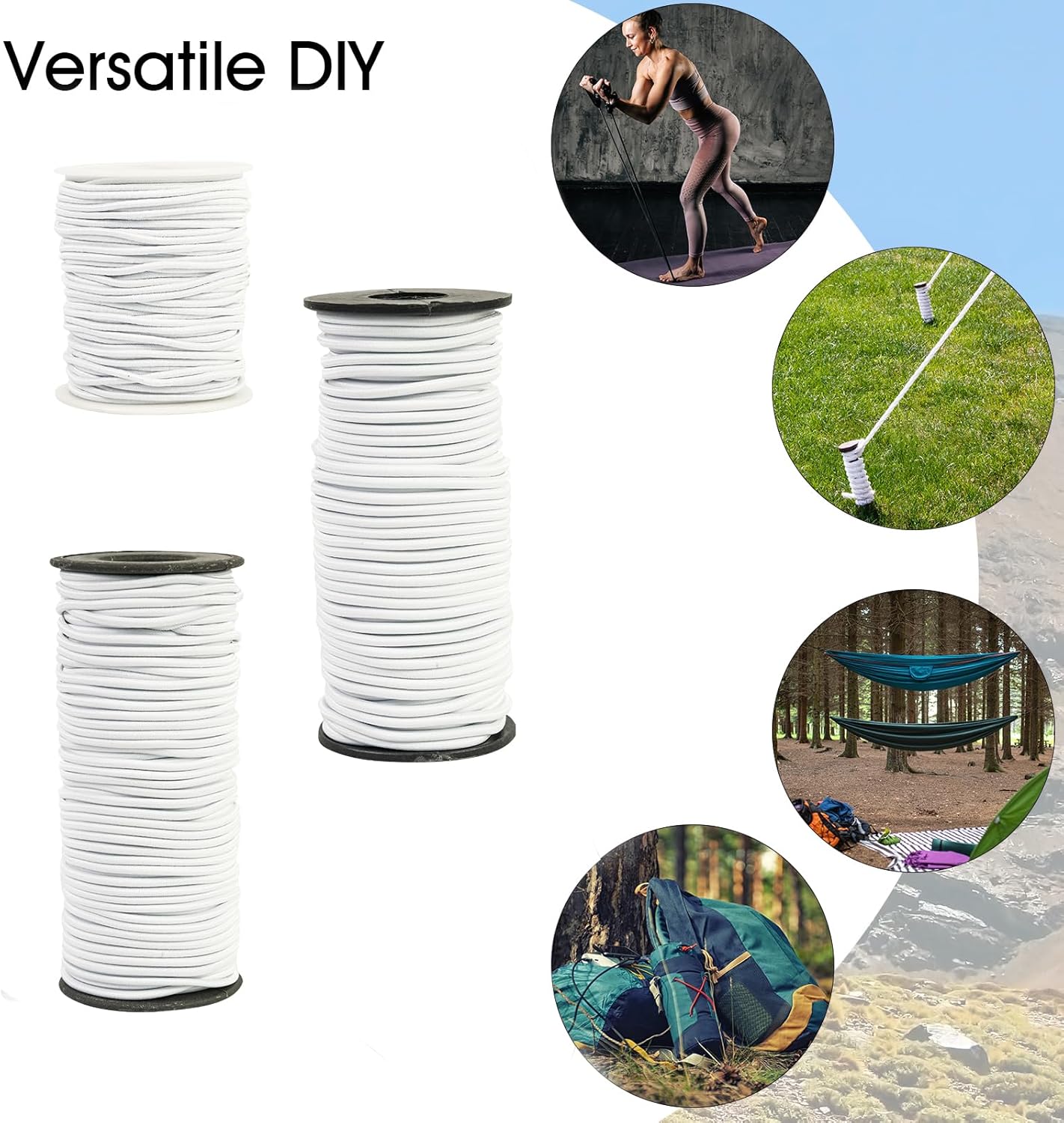 1/4 Inch White Bungee Cord Roll, 100 Feet Heavy Duty Elastic Shock Cord Nylon Stretch String Kayak Bungee Rope for Luggage, Camping, Kayak, Tent Pole, Tie Downs (White, 1/4 inch x 100 ft)