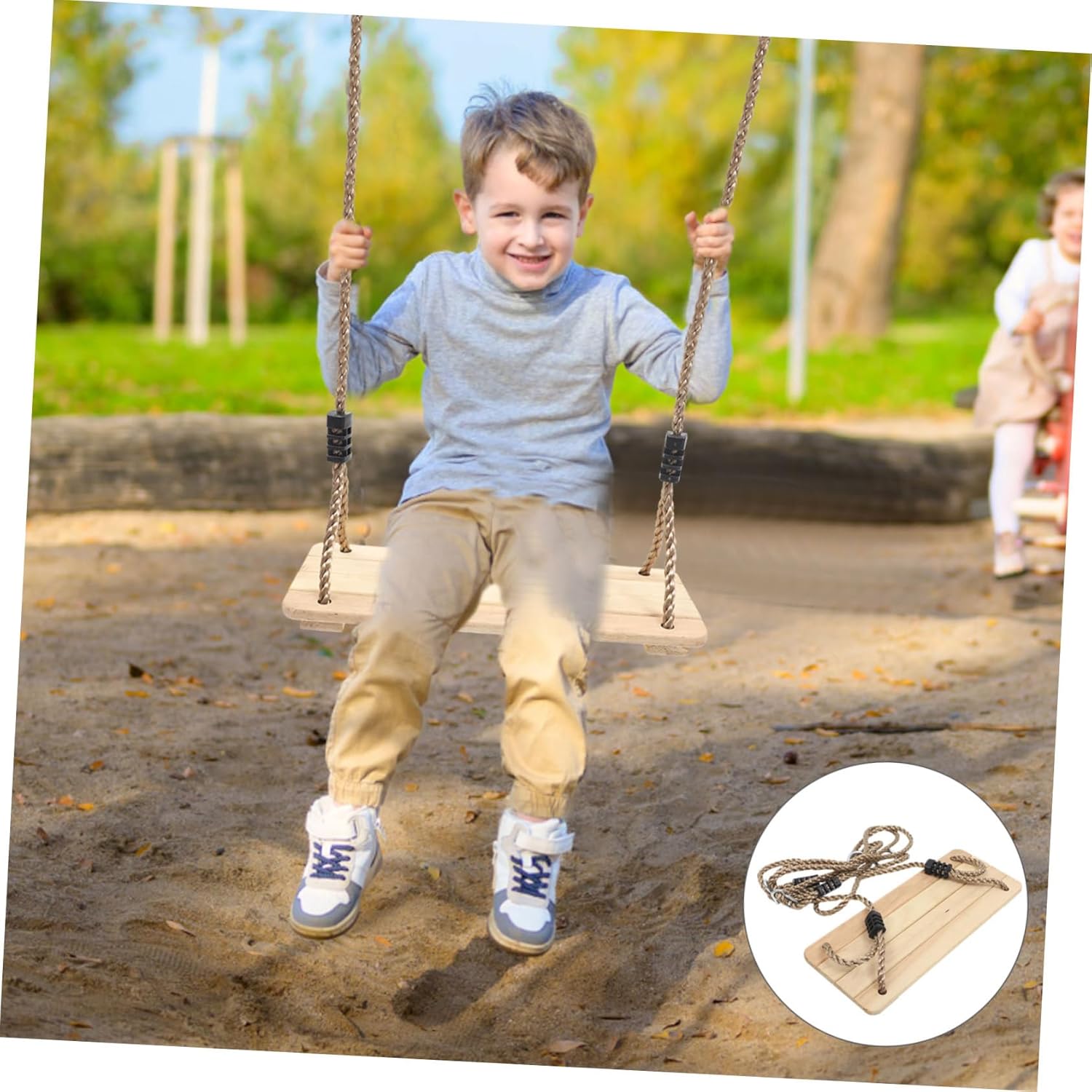 Hanging Swing Chair Wooden Swing Bench Garden Decor Comfortable Safe for Boys and Girls