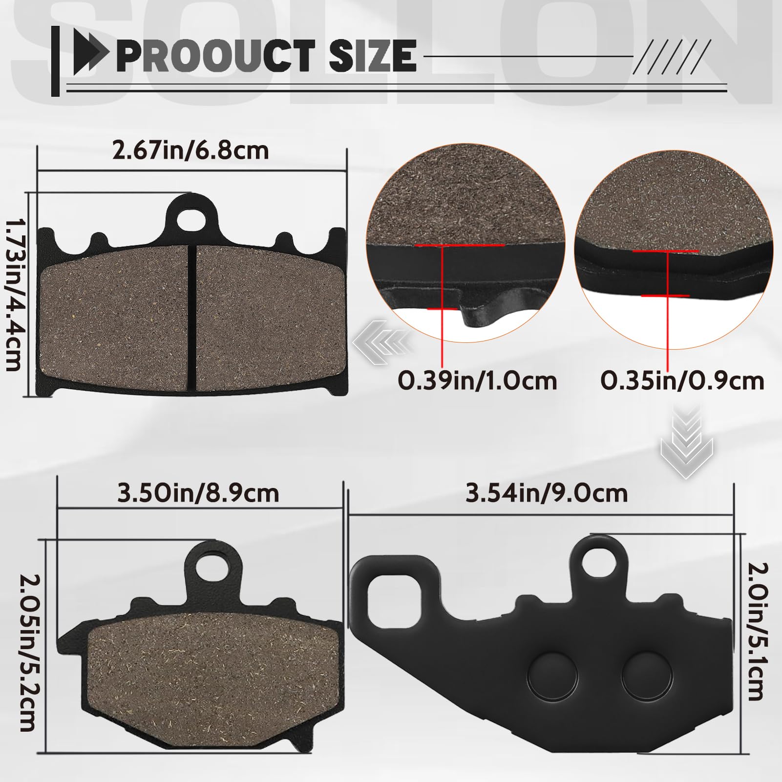 りお SOLLON Front and Rear Brake Pads for Kawasaki ZZR600 ZZR 600 1993